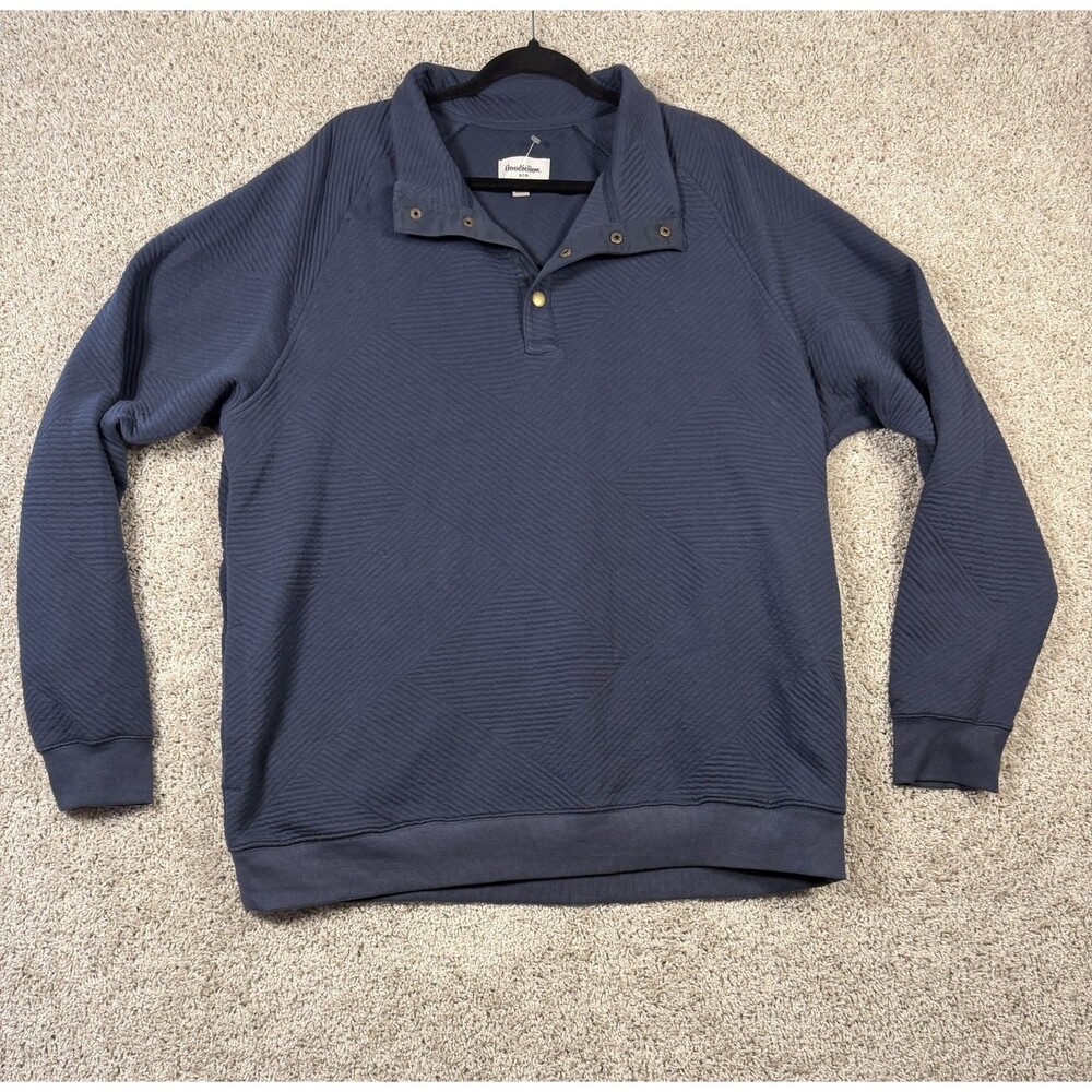 Goodfellow & Co Men's XL Navy Blue Quilted Snap Neck Pullover Sweatshirt Cotton